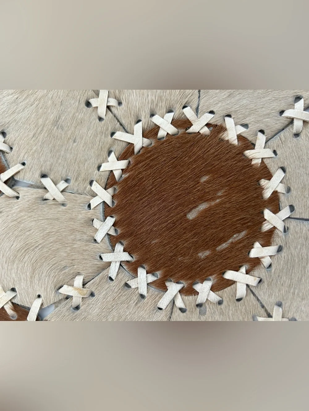 Vintage Leather Cowhide Round Patchwork Lacing Star Wall Hanging Mat Argentina